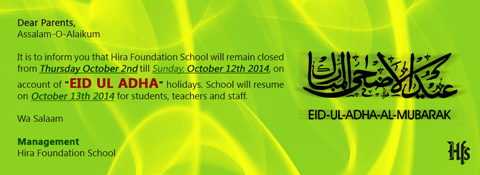 EID UL ADHA – Holidays